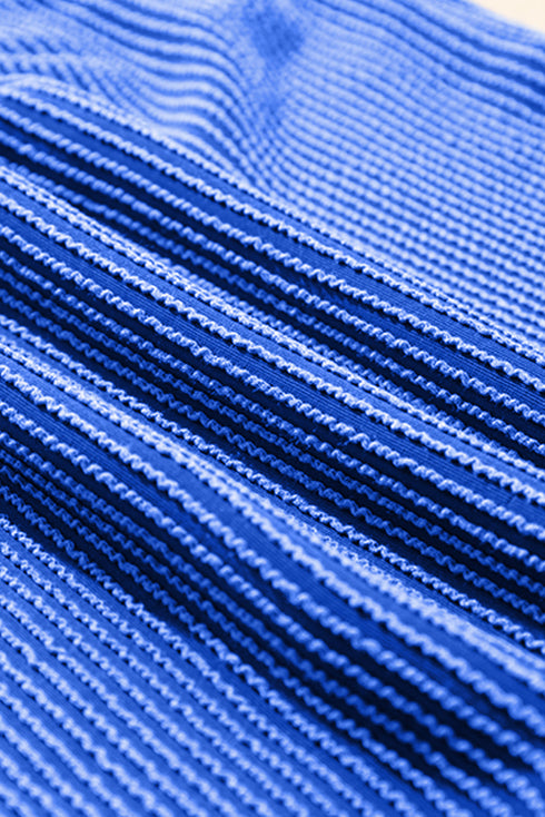 Sky Blue Corded Collared Half Zip Tank Top Two Piece Shorts Set